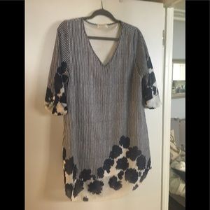 Navy blue and white a line sun dress